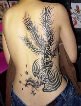 Tribal Phoenix Picture Back Tattoo